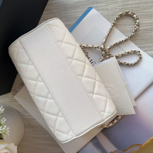 Chanel White Quilted Caviar Mini Bowling Bag White - Picture 7 of 7